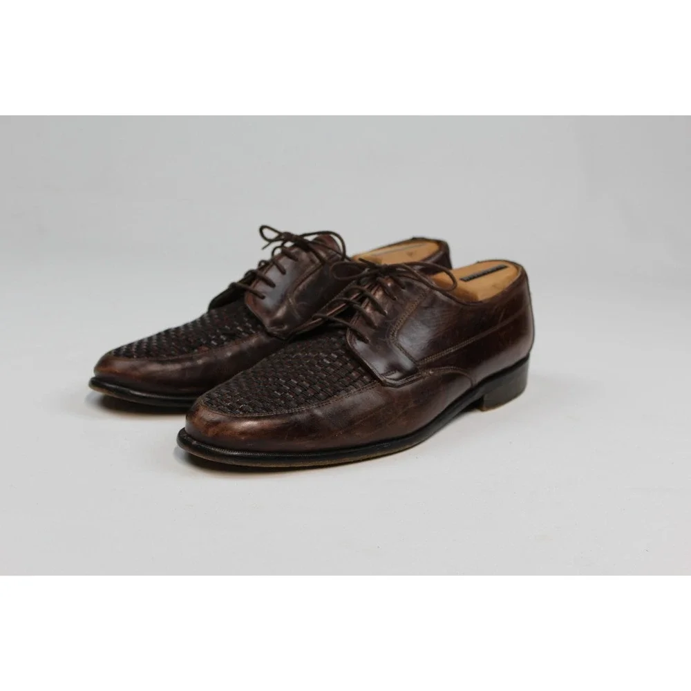 Johnston & Murphy Men's Size 10 M Woven Leather Oxford Dress Shoes Brown Italy